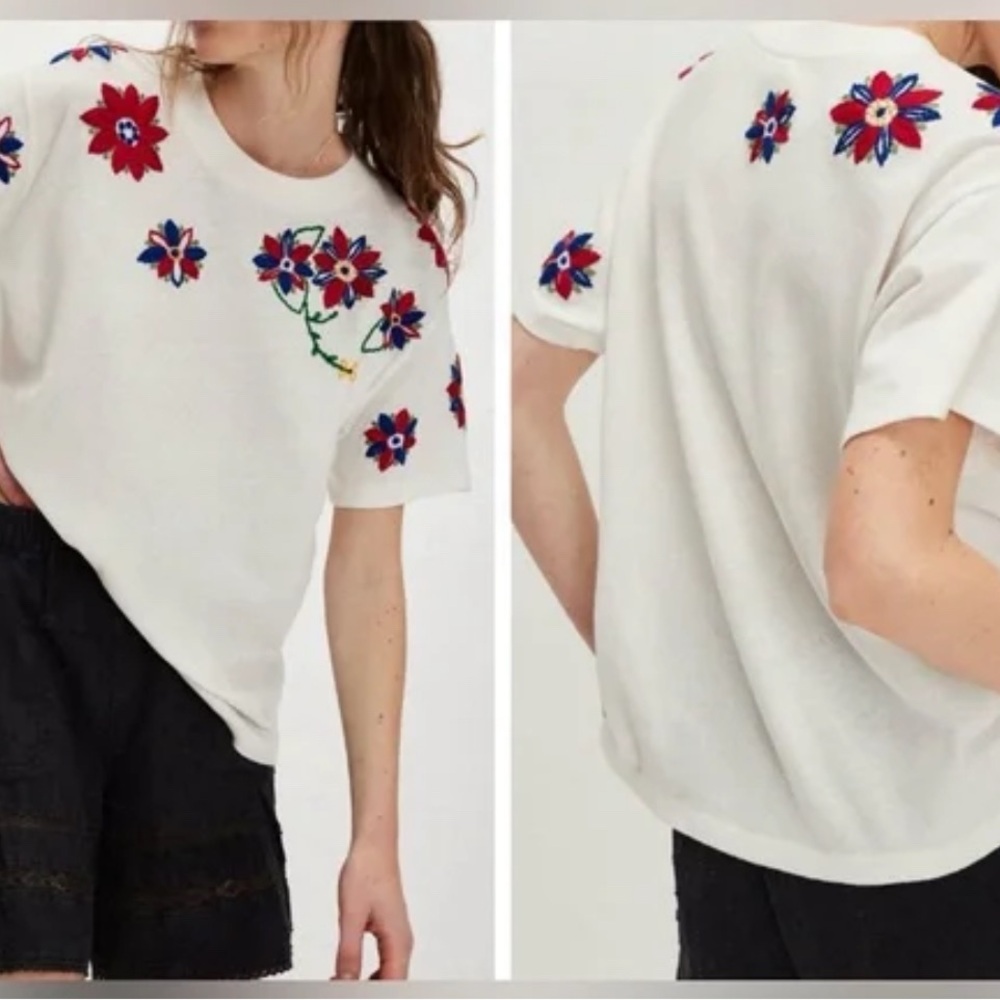 NWT Free People Petal Stitch Tissue Tee - cream combo - XS